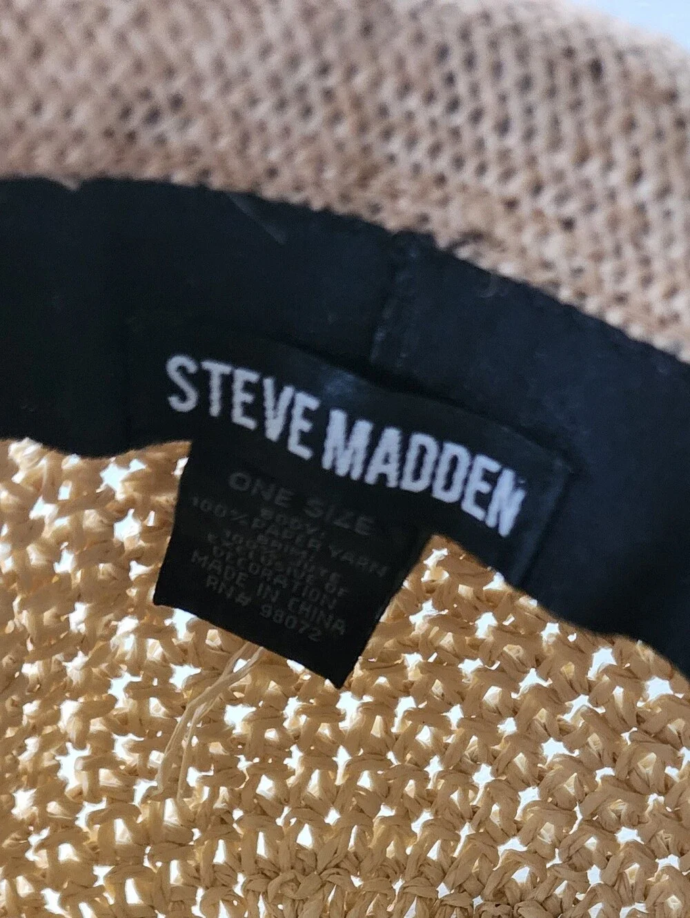 Steve Madden Tan Straw Fedora with Black Sweatband